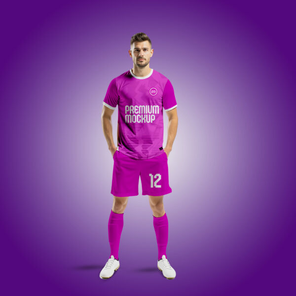 Man Purple Soccer Kit Mockup